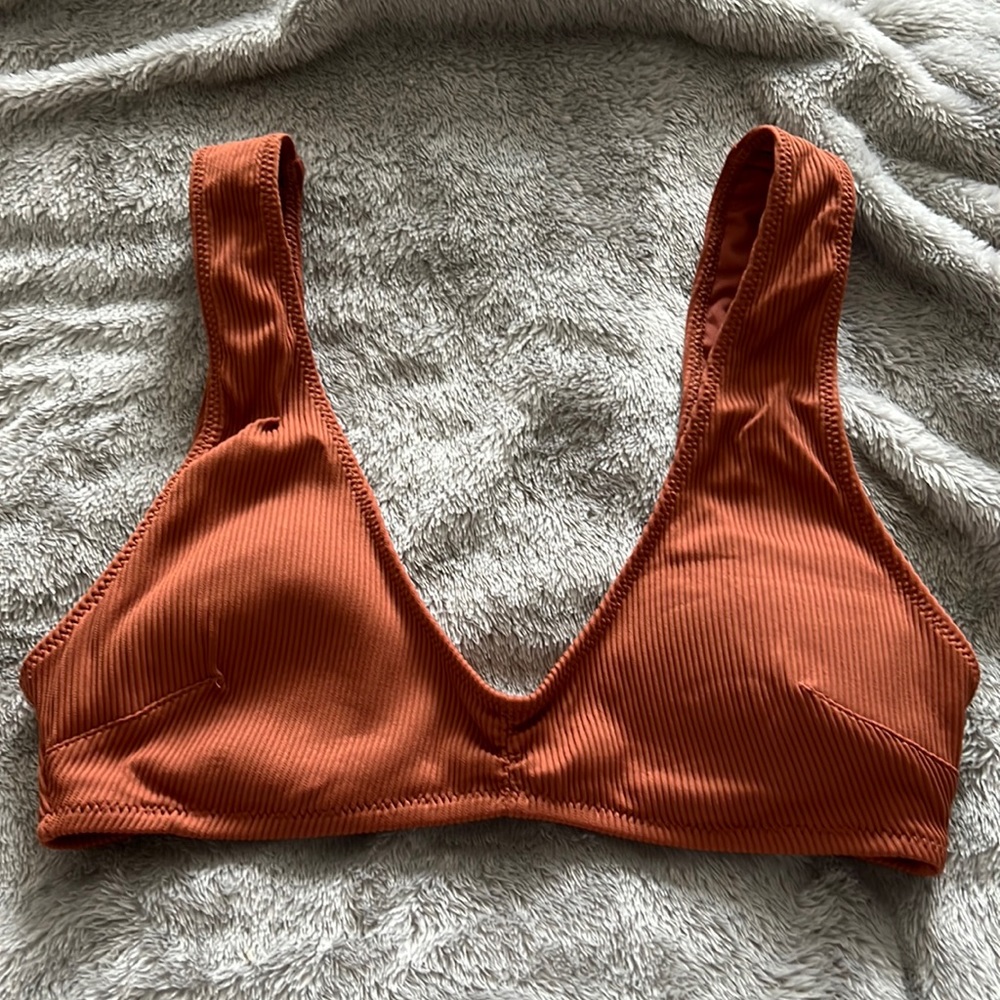 Burnt orange scoop bikini top.